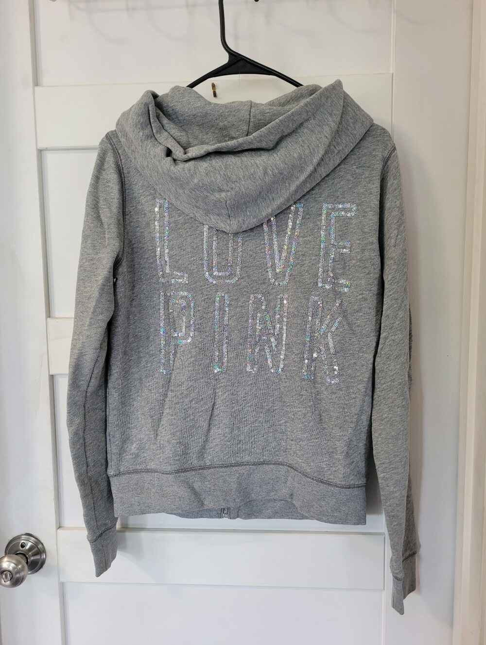 LOVE PINK Sequin Logo Grey Hoodie